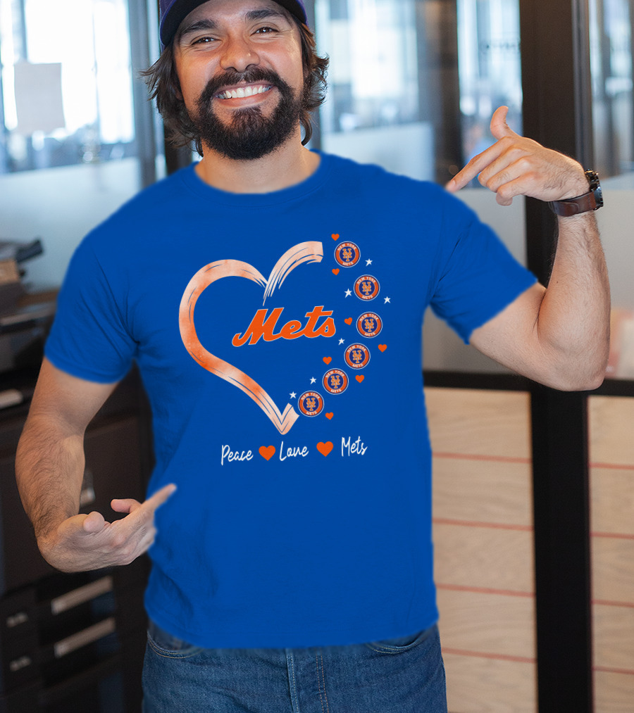 Peace Love Mets New York Mets Logos Hearts T-Shirt