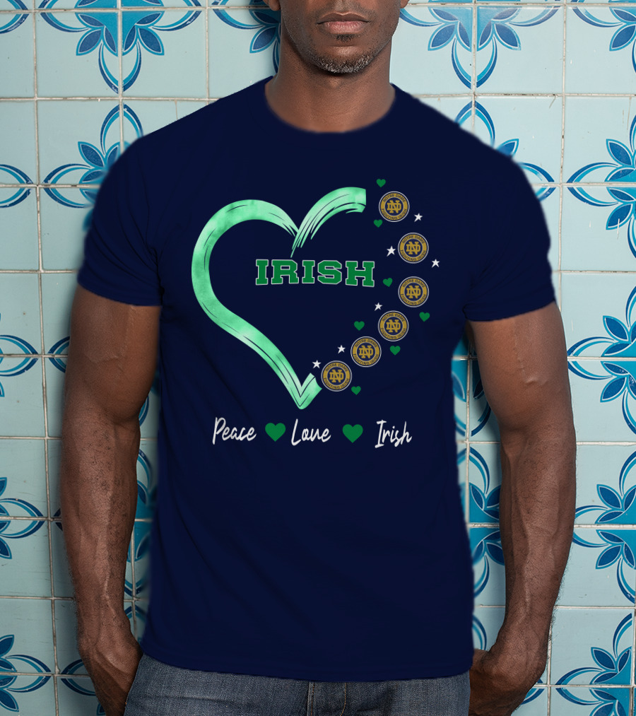 Peace Love Irish Notre Dame Fighting Irish Logos And Heart T-Shirt