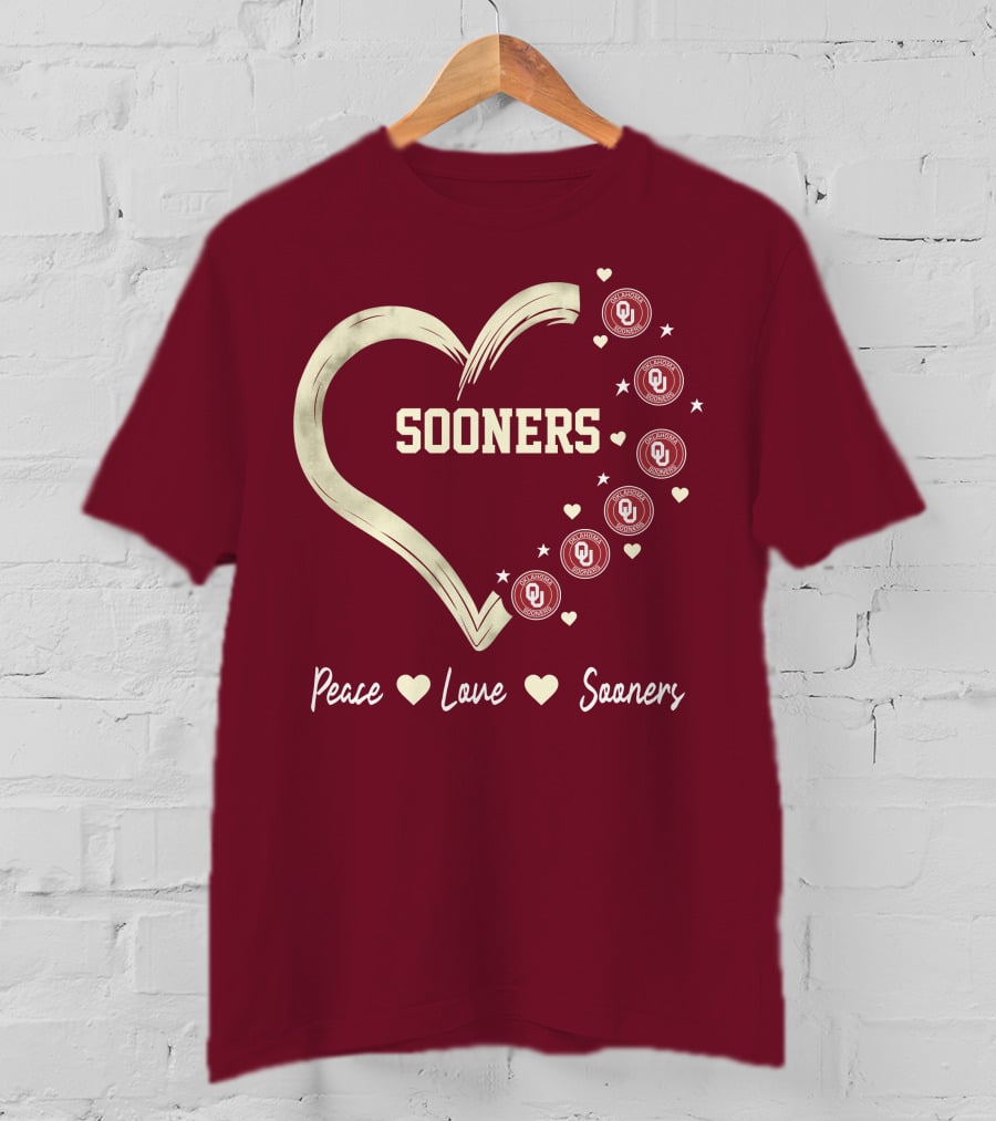 Peace Love Sooners Heart Design With OU T-Shirt