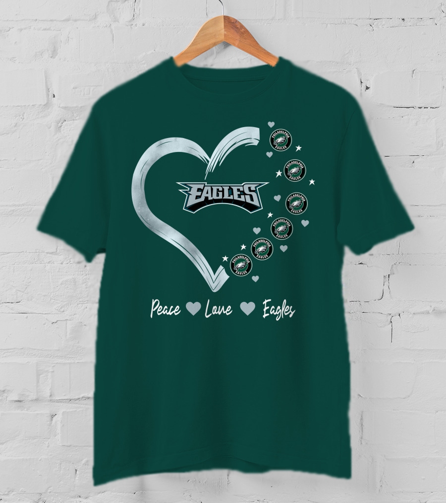 Peace Love Eagles Philadelphia Eagles Logos Heart T-Shirt
