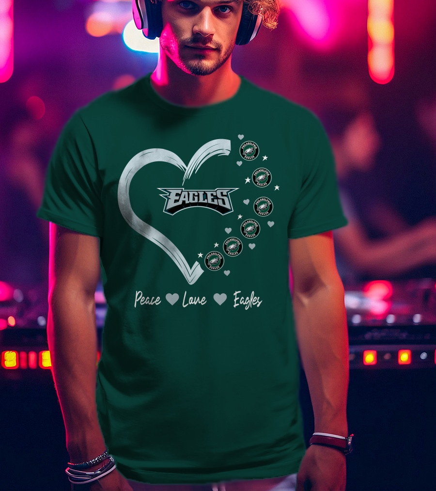 Peace Love Eagles Philadelphia Eagles Logos Heart T-Shirt