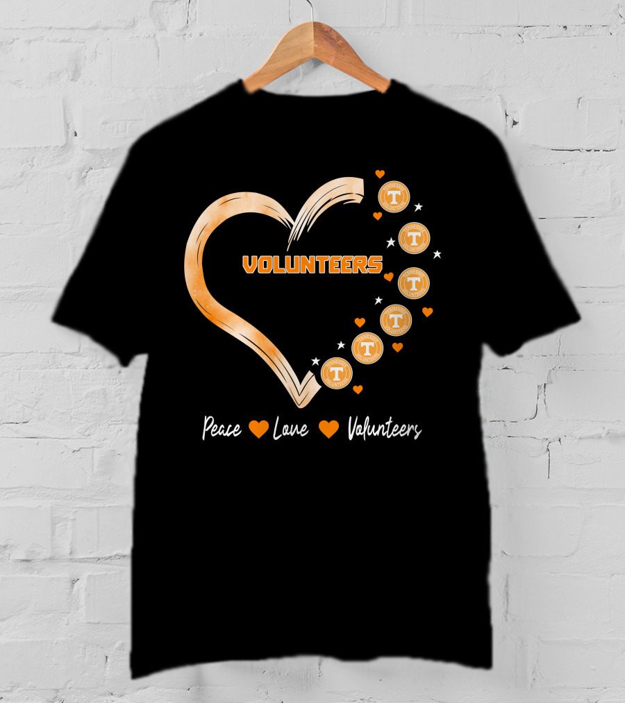 Peace Love Tennessee Volunteers Heart Shape With Stars T-Shirt