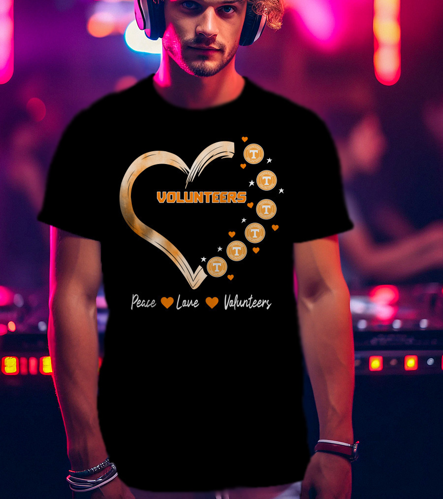 Peace Love Tennessee Volunteers Heart Shape With Stars T-Shirt