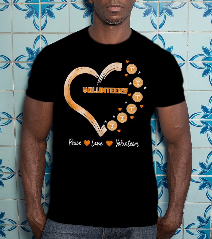 Peace Love Tennessee Volunteers Heart Shape With Stars T-Shirt