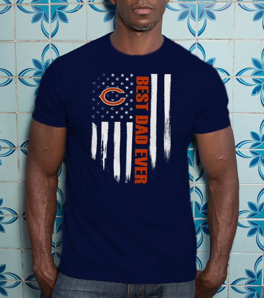 Chicago Bears Best Dad Ever American Flag T-Shirt