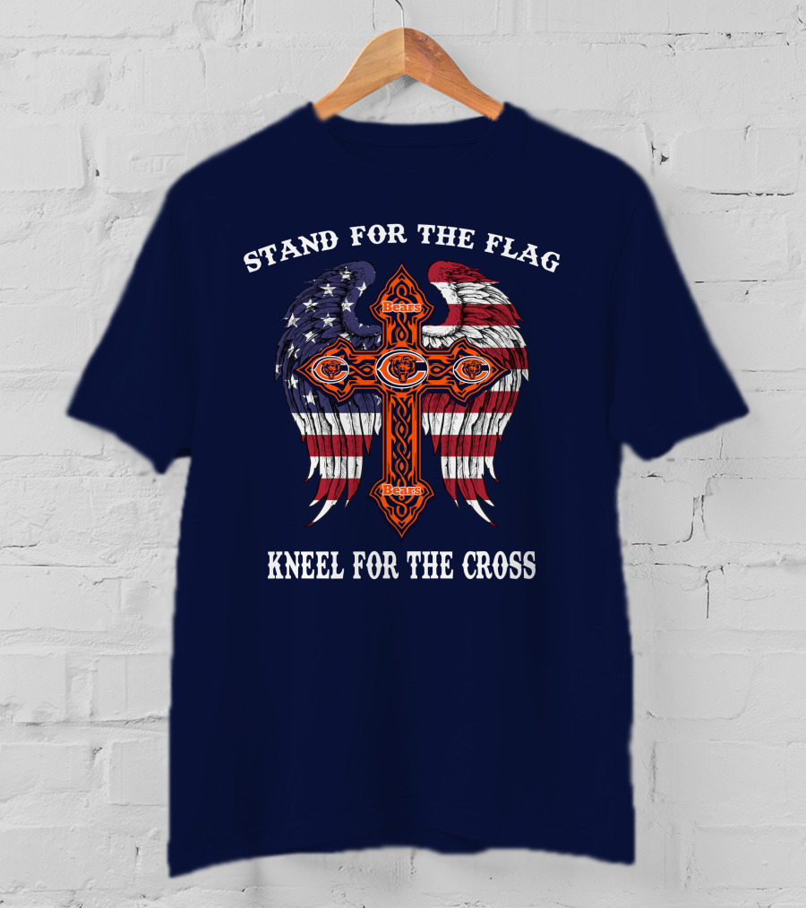 Stand For The Flag Kneel For The Cross Chicago Bears Flag Cross Wings T-Shirt