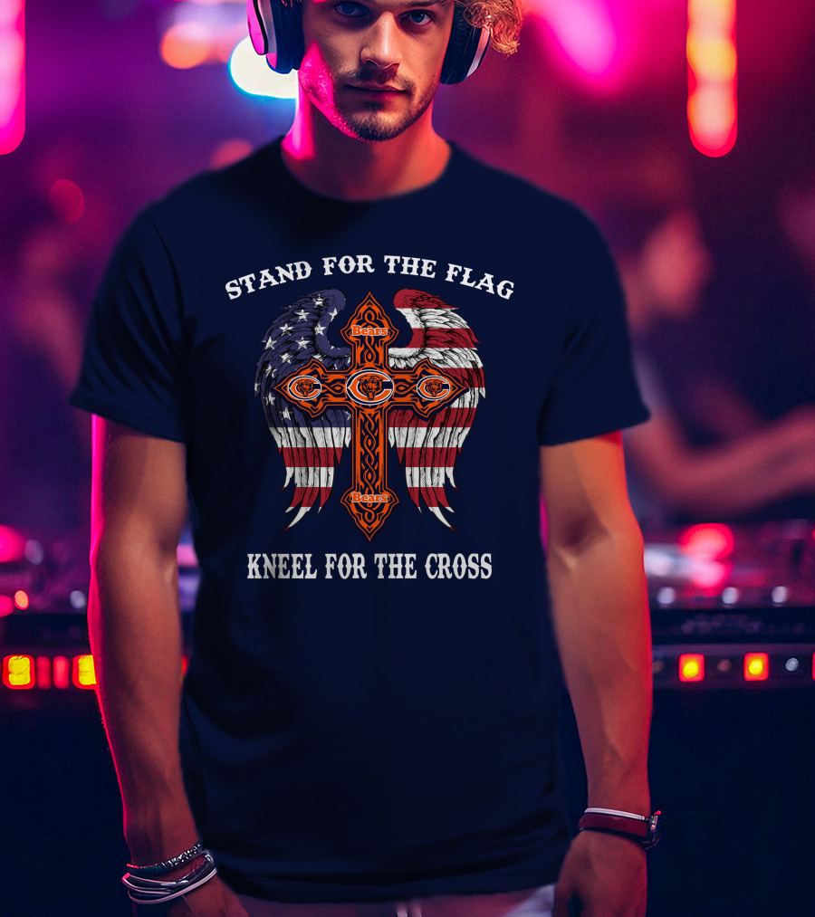 Stand For The Flag Kneel For The Cross Chicago Bears Flag Cross Wings T-Shirt