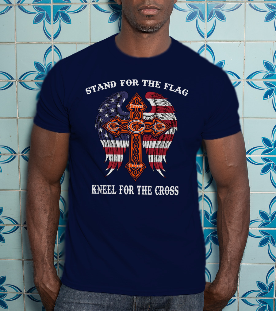Stand For The Flag Kneel For The Cross Chicago Bears Flag Cross Wings T-Shirt