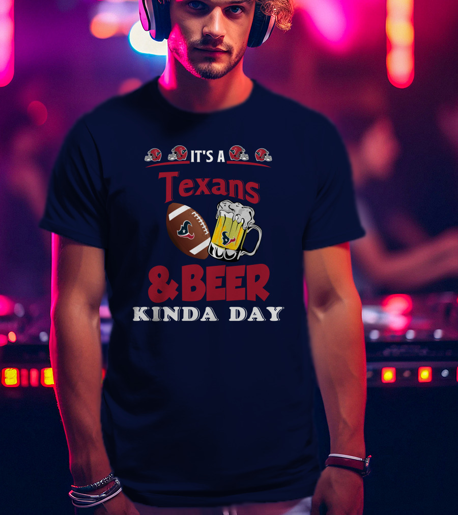 Houston Texans And Beer Football Fan Day With Helmets And Mug Icons T-Shirt