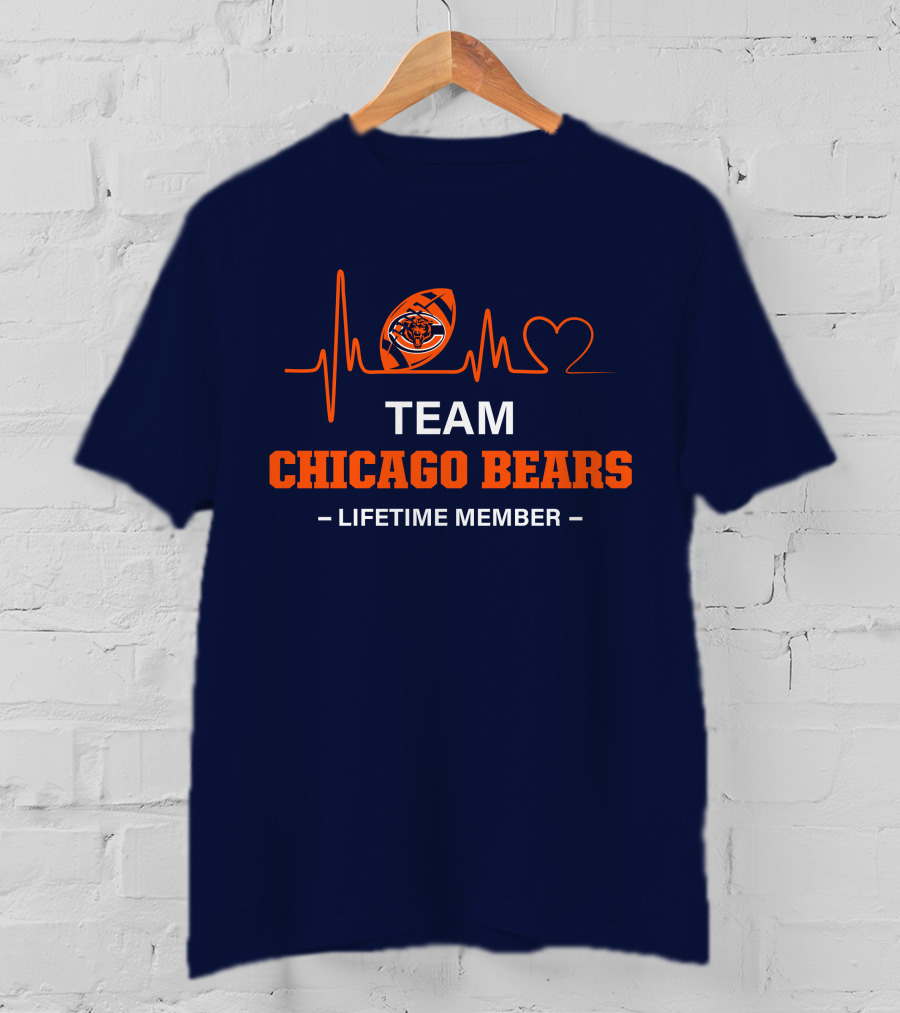 Team Chicago Bears Lifetime Member Heartbeat Football T-Shirt