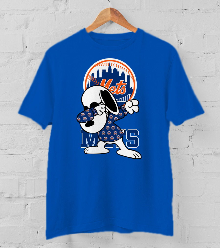 New York Mets Snoopy Dabbing Mets Logo Skyline T-Shirt