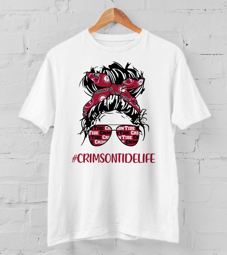 Crimson Tide Life Messy Bun Headband Glasses Alabama T-Shirt