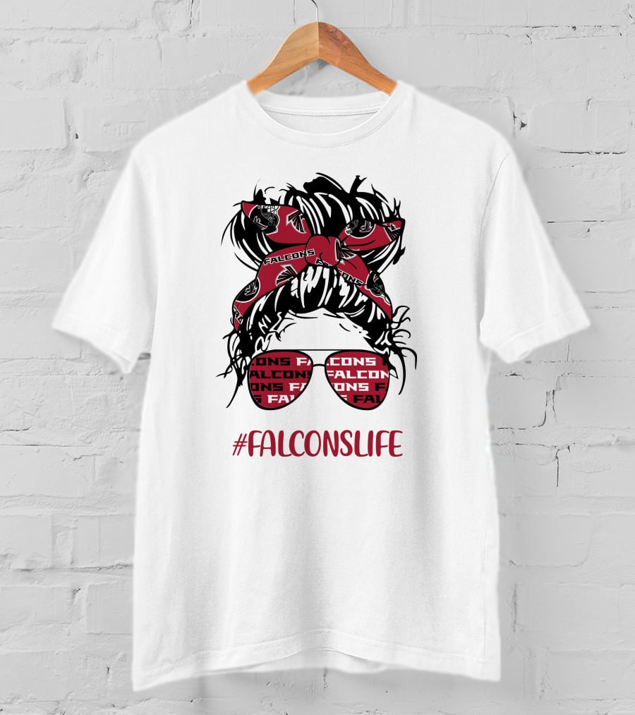 Atlanta Falcons Life Messy Bun Girl With Falcon Headband Glasses T-Shirt