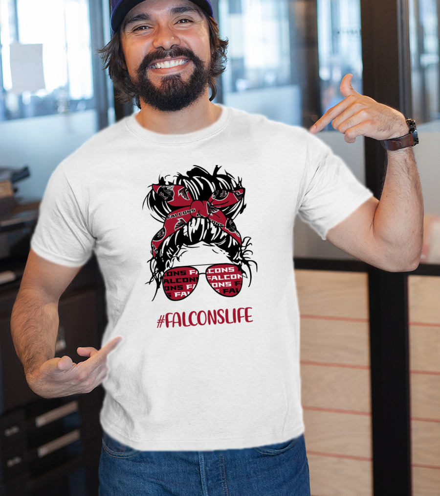 Atlanta Falcons Life Messy Bun Girl With Falcon Headband Glasses T-Shirt