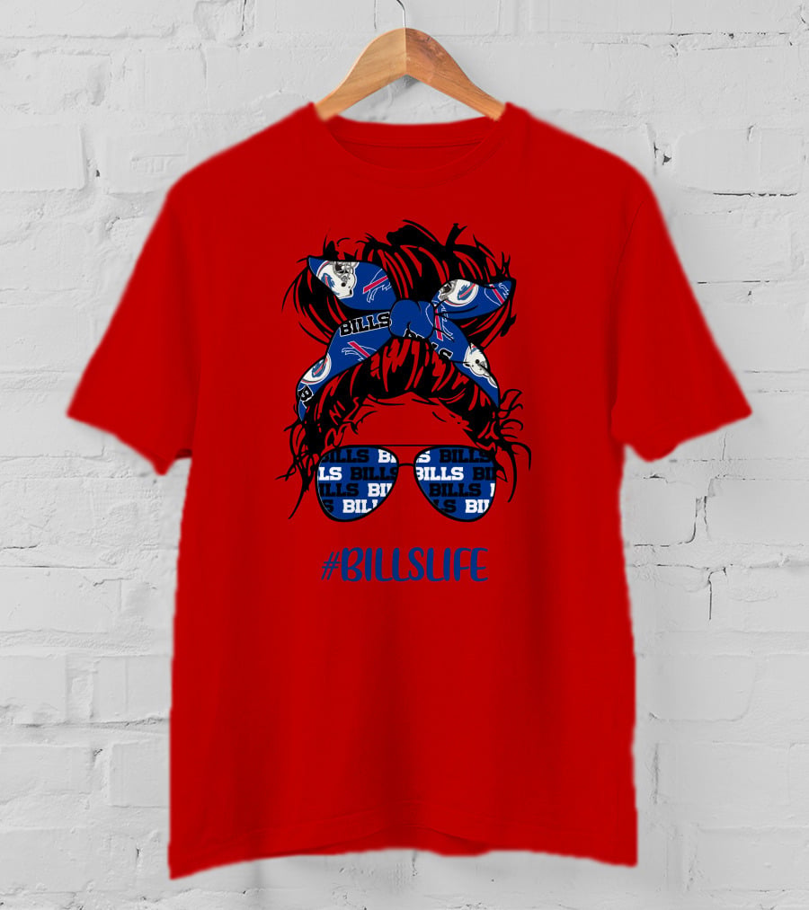 Buffalo Bills Billslife Messy Bun Headband Glasses Girl T-Shirt