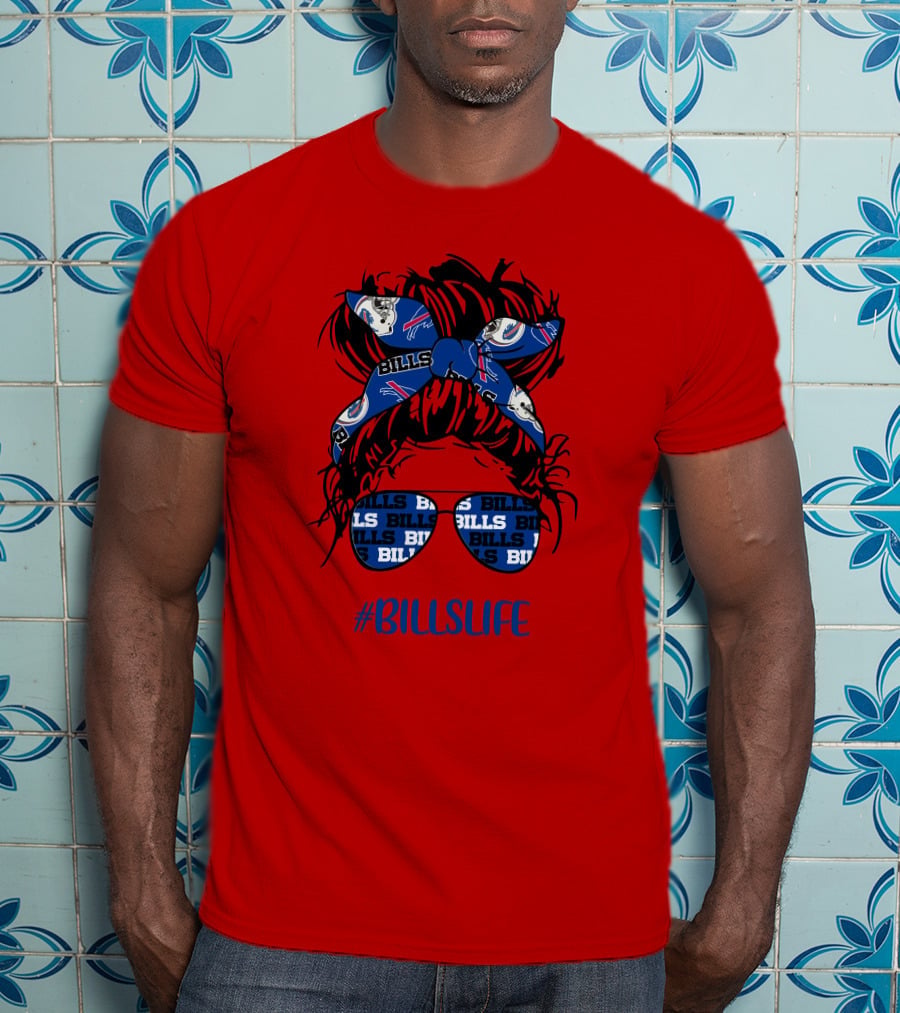 Buffalo Bills Billslife Messy Bun Headband Glasses Girl T-Shirt