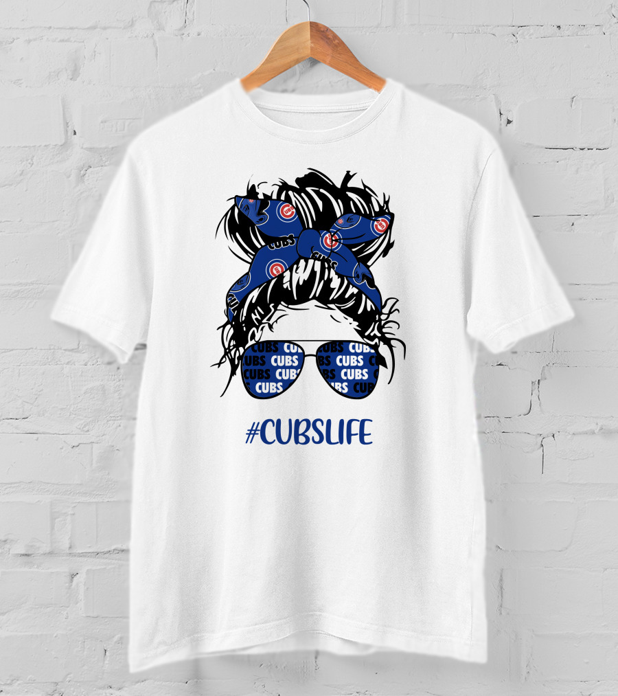 Chicago Cubs Messy Bun Girl Headband Glasses #CUBSLIFE T-Shirt
