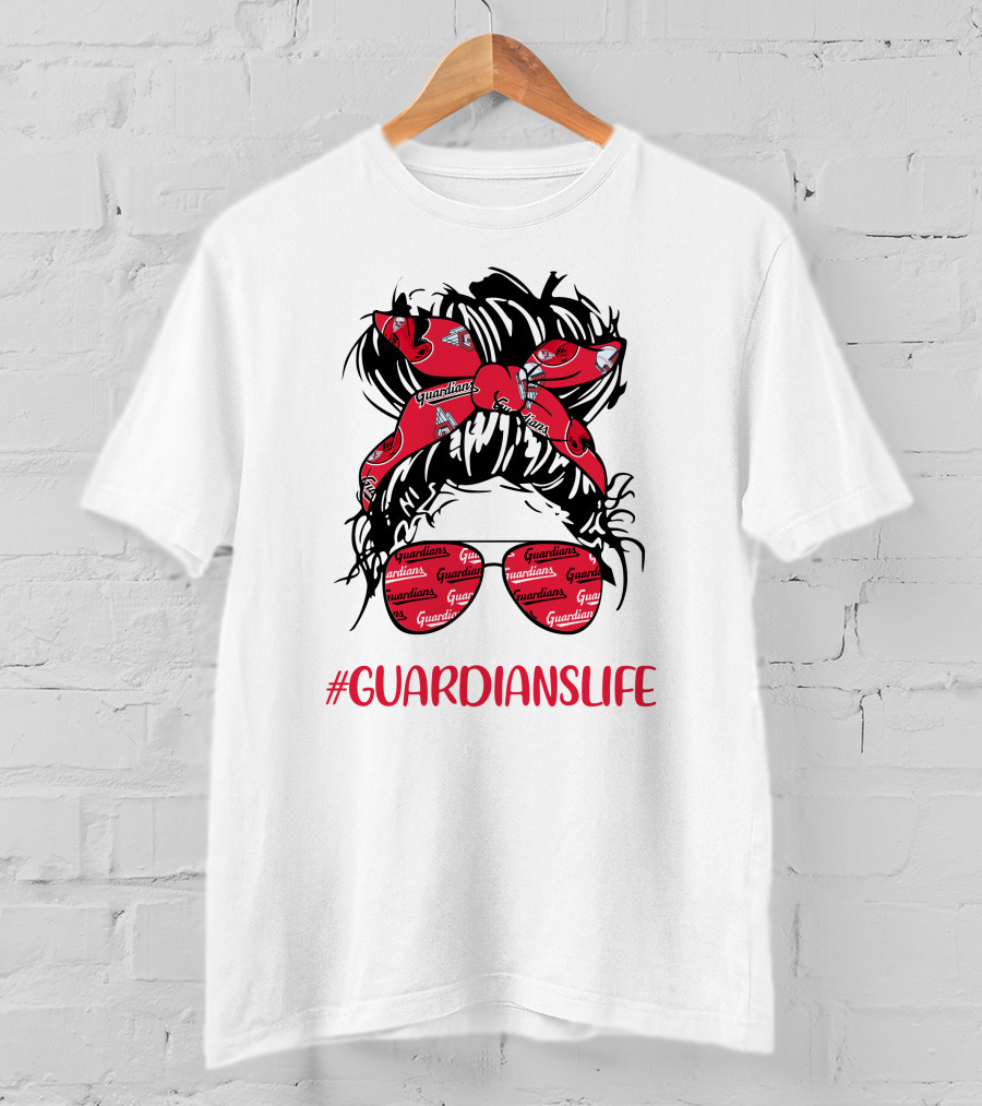 Cleveland Guardians Life Messy Bun Girl Headband Glasses #GuardiansLife T-Shirt