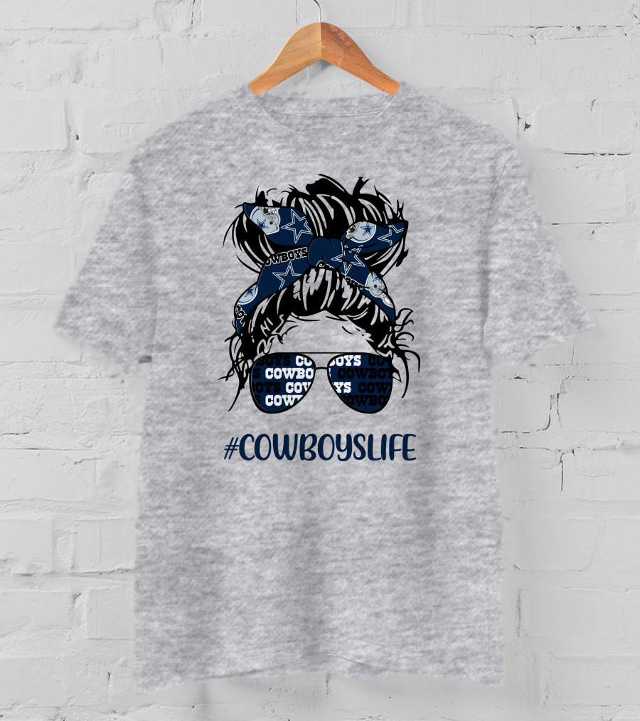 CowboysLife Messy Bun Girl Headband Glasses Dallas Cowboys T-Shirt