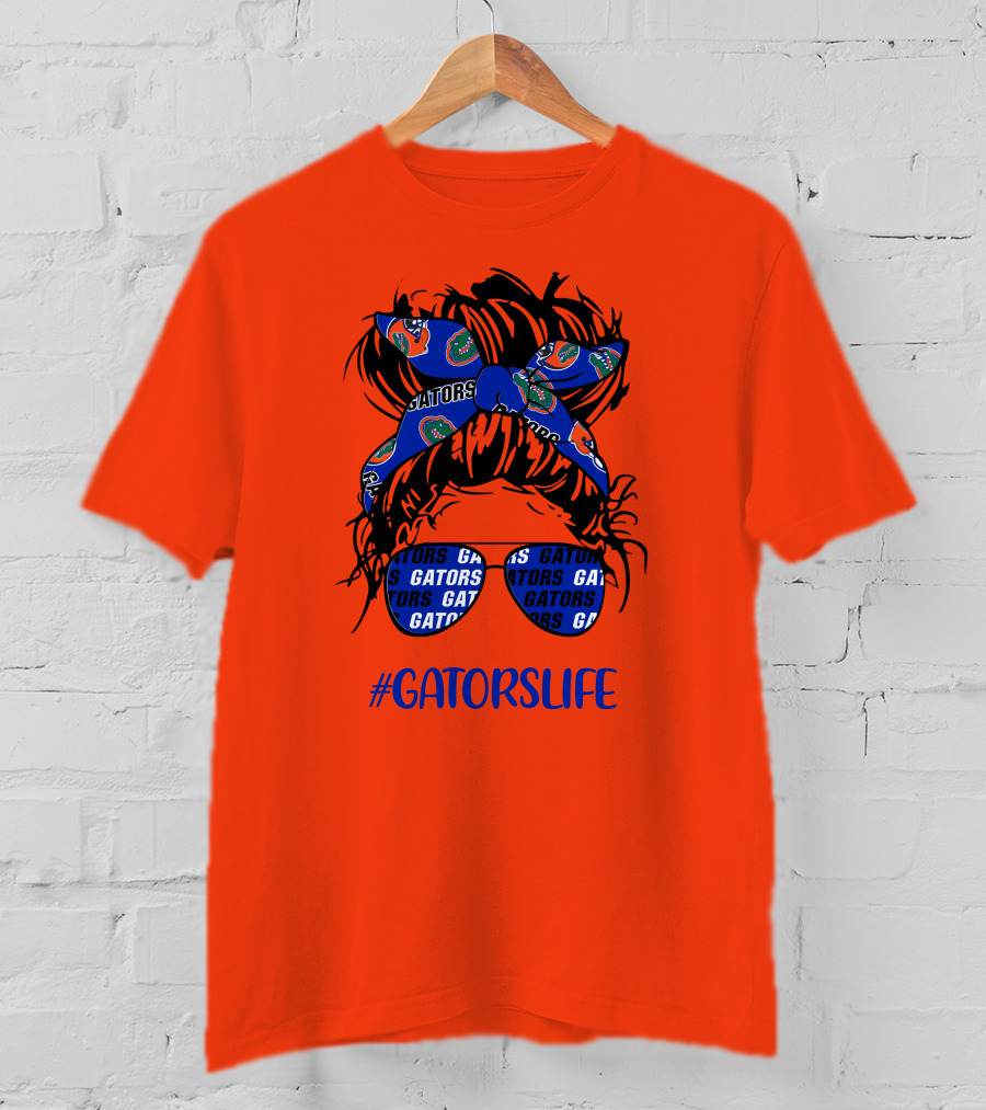GATORS LIFE Messy Bun Girl With Gators Headband And Glasses T-Shirt