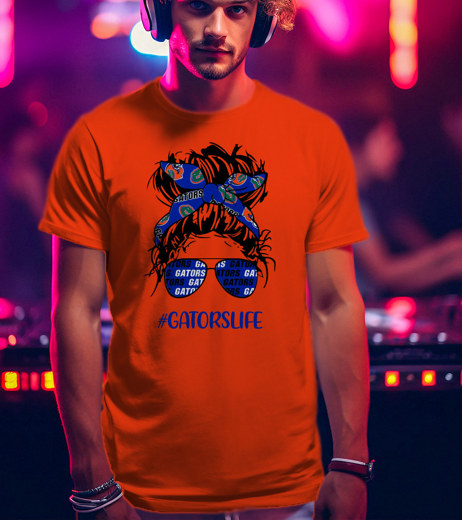 GATORS LIFE Messy Bun Girl With Gators Headband And Glasses T-Shirt