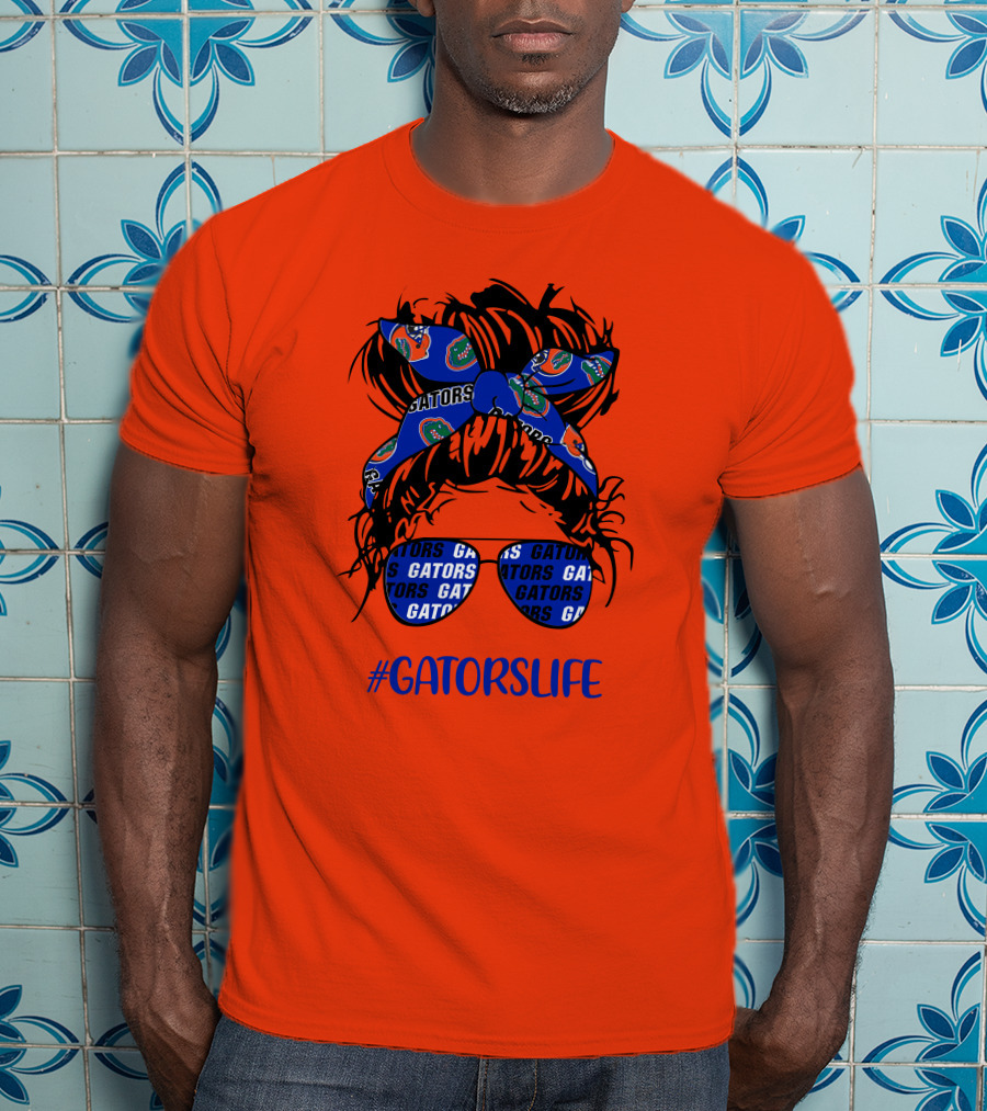 GATORS LIFE Messy Bun Girl With Gators Headband And Glasses T-Shirt