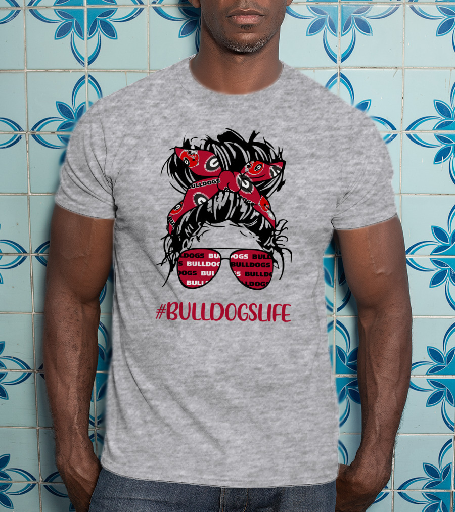 BULLDOGSLIFE Georgia Bulldogs Messy Bun Headband Glasses Girl T-Shirt