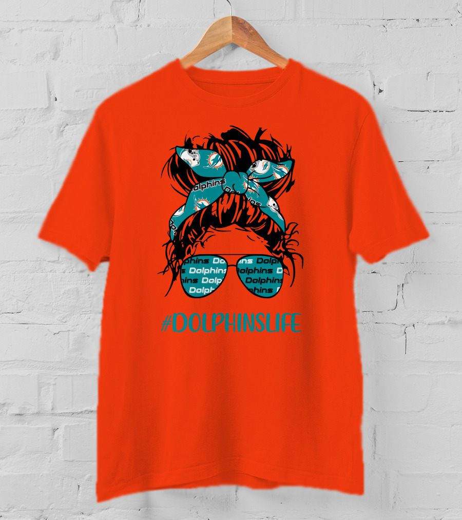 Miami Dolphins Life Messy Bun Girl Headband Glasses #DolphinsLife T-Shirt