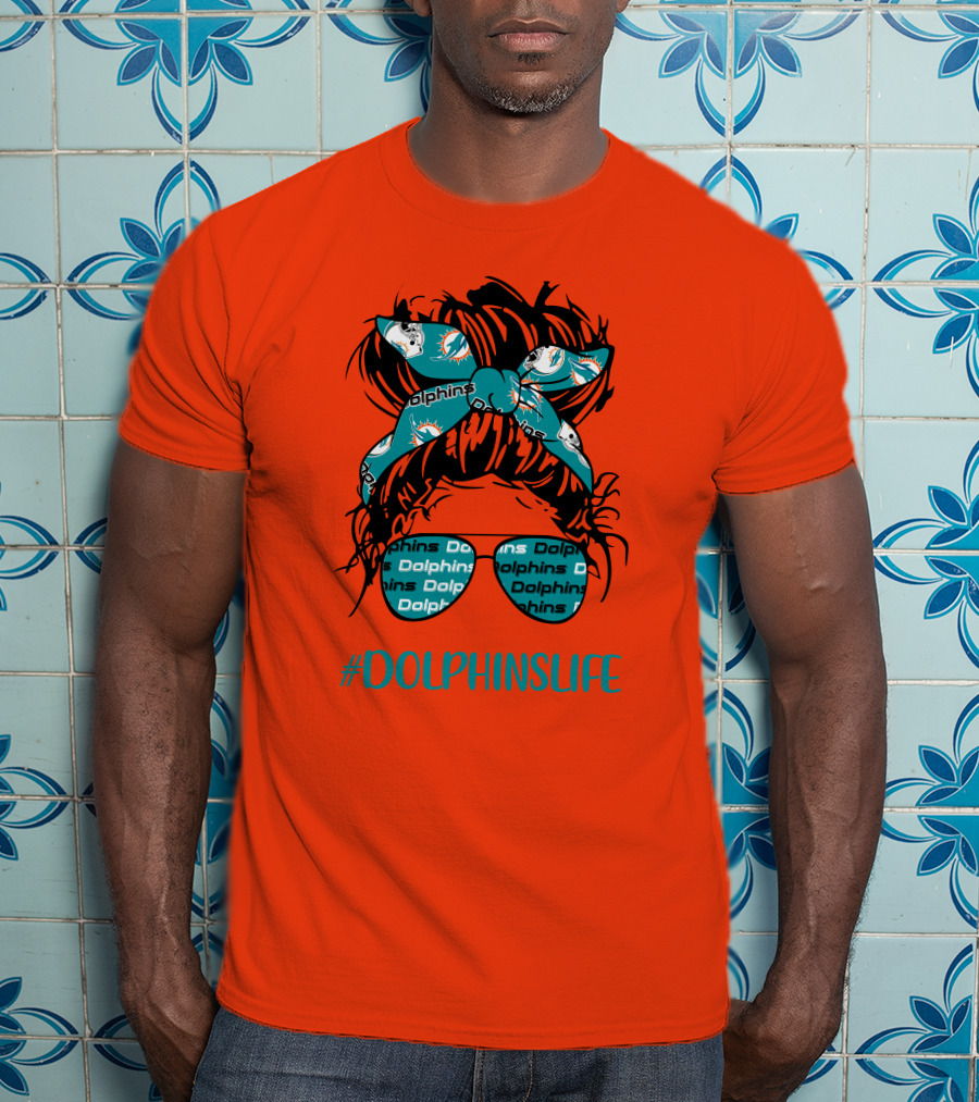 Miami Dolphins Life Messy Bun Girl Headband Glasses #DolphinsLife T-Shirt