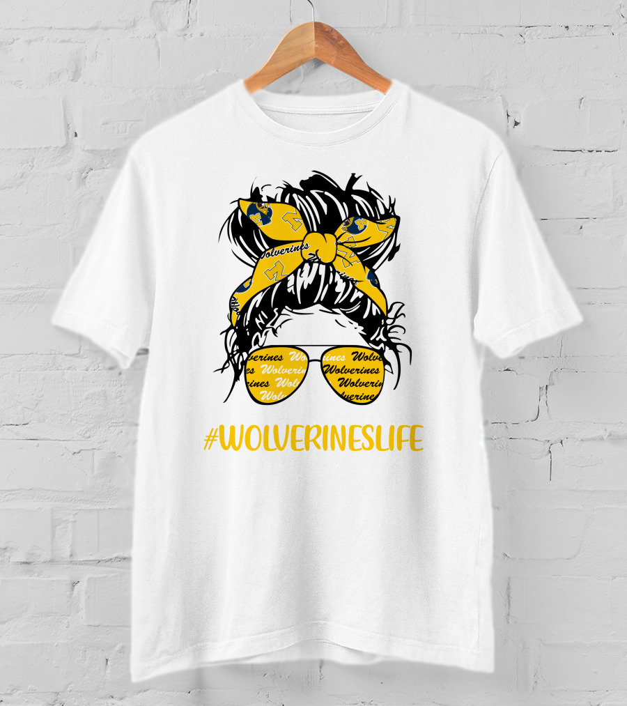 #Wolverineslife Messy Bun Girl With Headband And Glasses T-Shirt