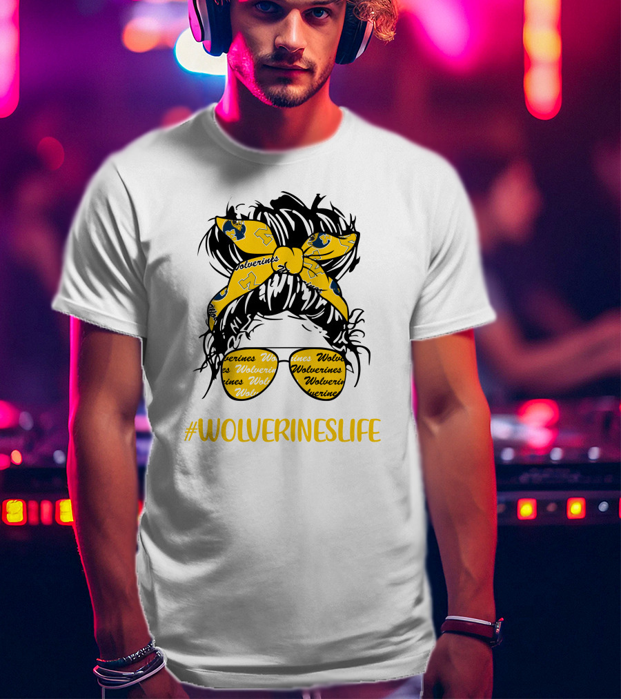 #Wolverineslife Messy Bun Girl With Headband And Glasses T-Shirt