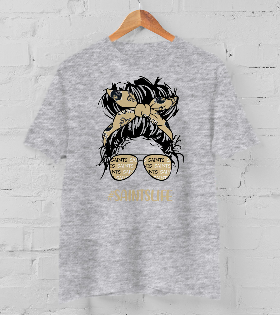 Messy Bun Girl With Saints Headband And Glasses #Saintslife T-Shirt