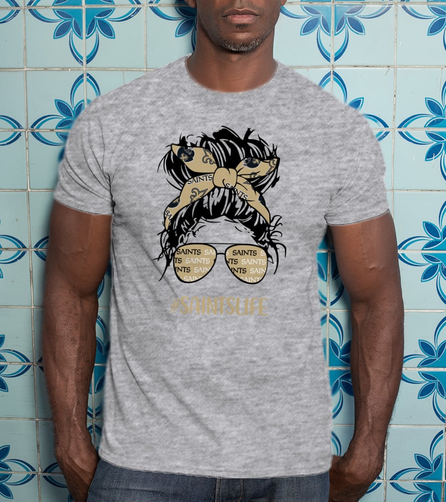 Messy Bun Girl With Saints Headband And Glasses #Saintslife T-Shirt