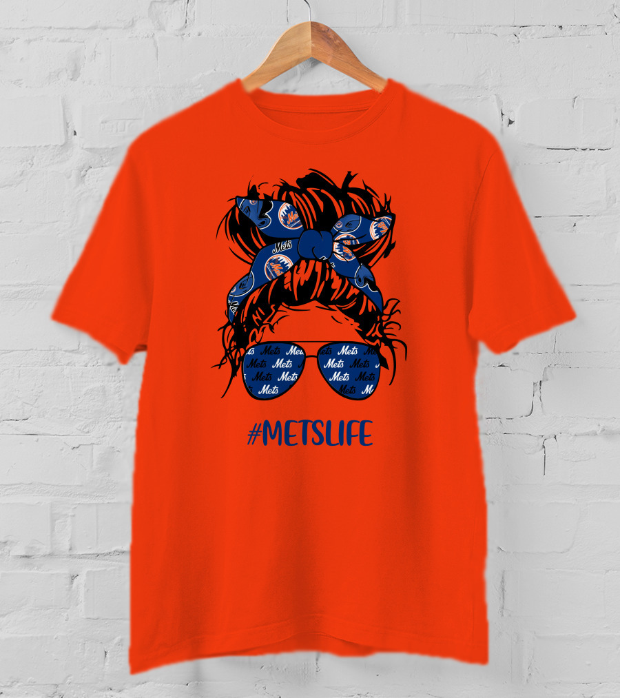 New York Mets Life Messy Bun Girl Headband Glasses #MetsLife T-Shirt