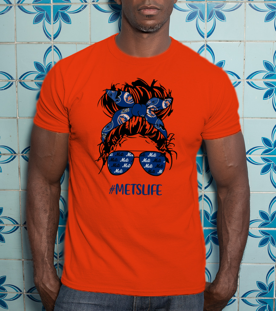 New York Mets Life Messy Bun Girl Headband Glasses #MetsLife T-Shirt