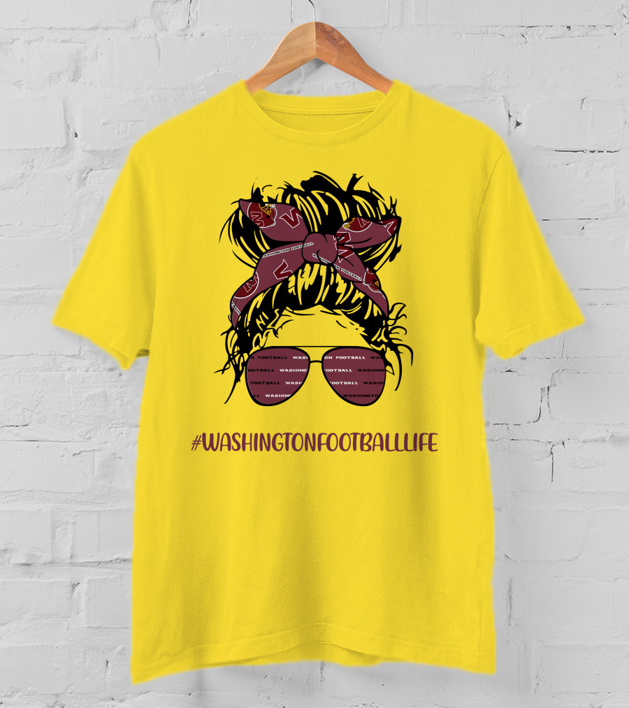 WashingtonFootballLife Messy Bun Girl With Team Headband And Glasses T-Shirt
