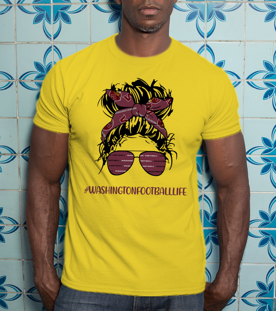 WashingtonFootballLife Messy Bun Girl With Team Headband And Glasses T-Shirt