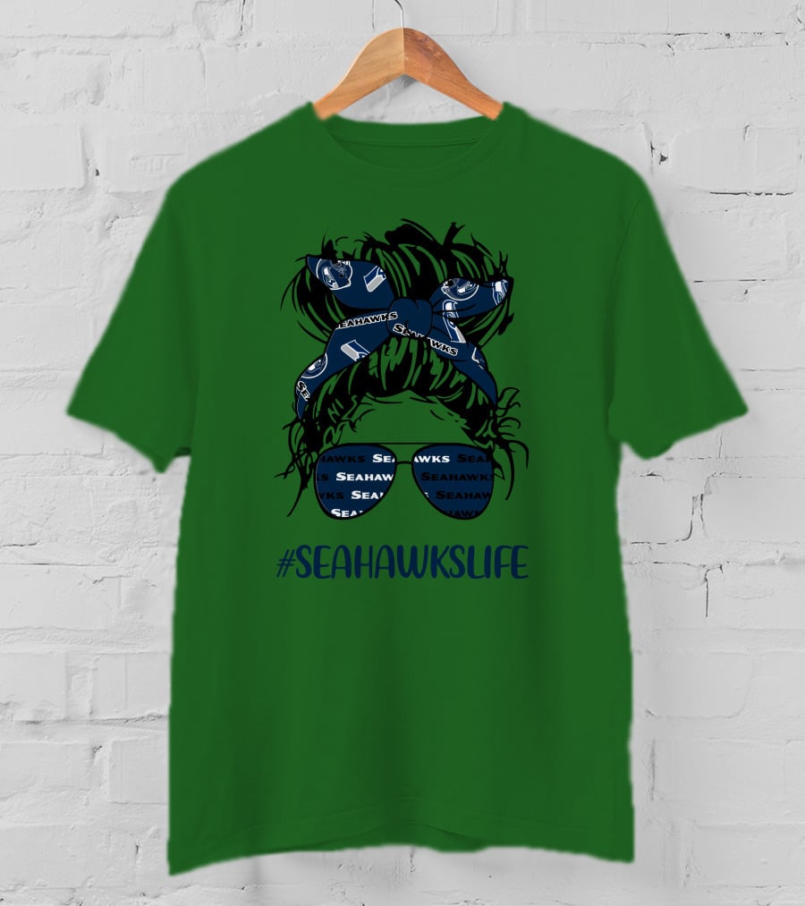 SEAHawksLife Messy Bun Girl With Headband And Glasses T-Shirt