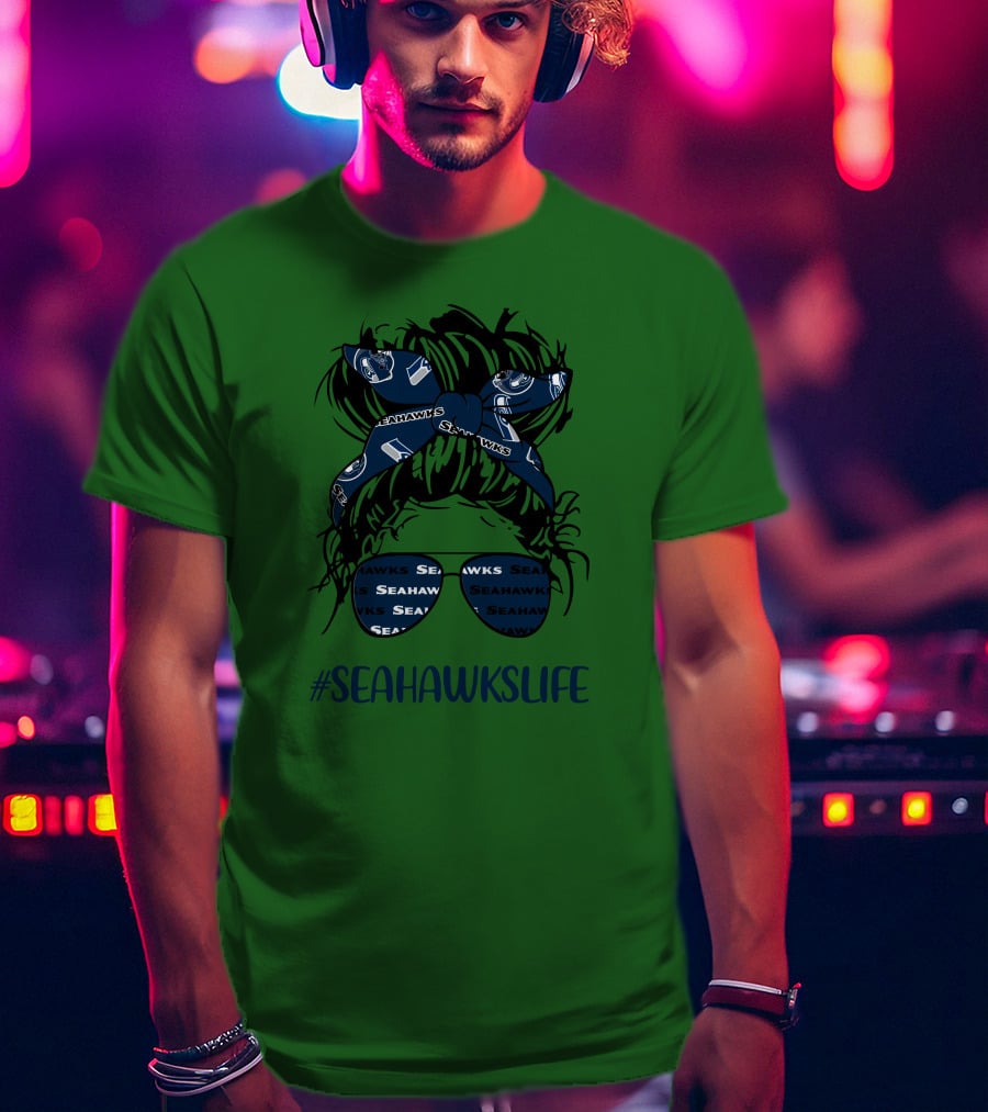 SEAHawksLife Messy Bun Girl With Headband And Glasses T-Shirt