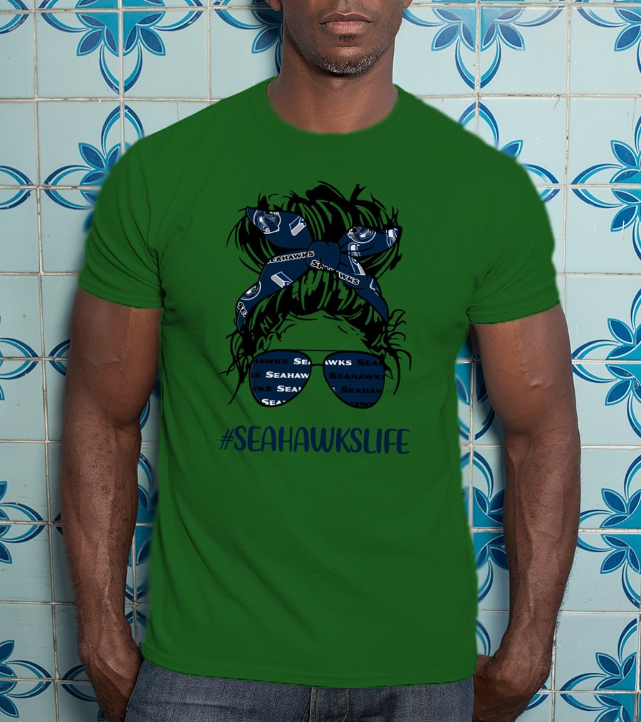 SEAHawksLife Messy Bun Girl With Headband And Glasses T-Shirt