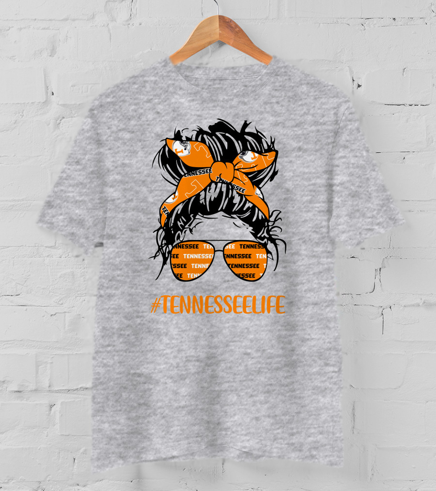 TennesseeLife Tennessee Volunteers Messy Bun Girl Headband Glasses T-Shirt