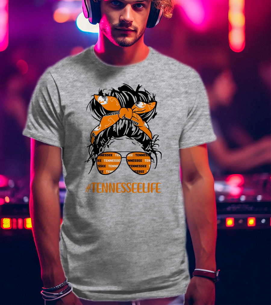 TennesseeLife Tennessee Volunteers Messy Bun Girl Headband Glasses T-Shirt