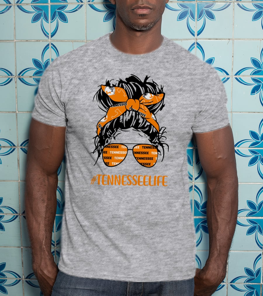 TennesseeLife Tennessee Volunteers Messy Bun Girl Headband Glasses T-Shirt