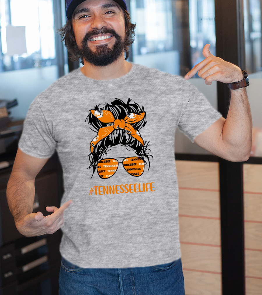 TennesseeLife Tennessee Volunteers Messy Bun Girl Headband Glasses T-Shirt