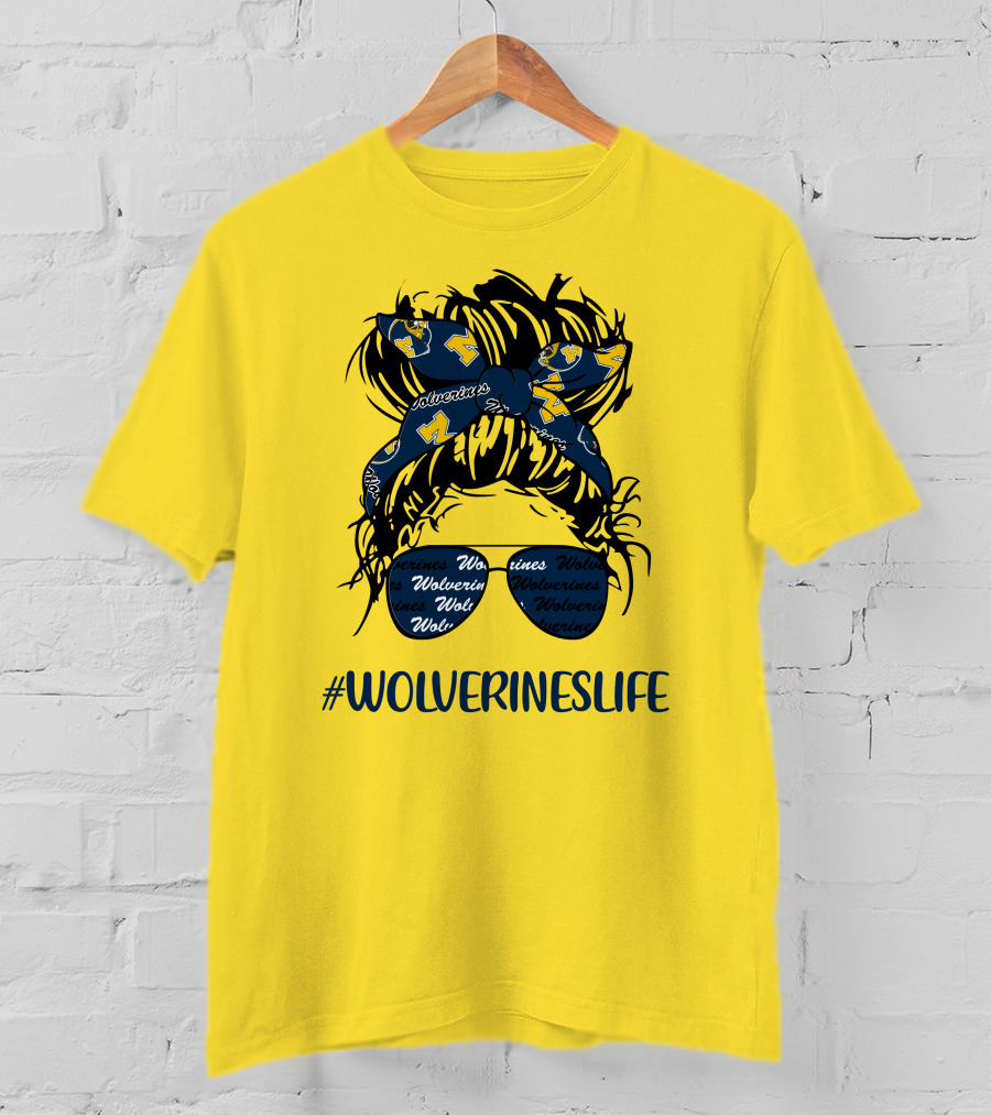 Michigan Wolverines Life Messy Bun Girl Headband Glasses Wolverines T-Shirt