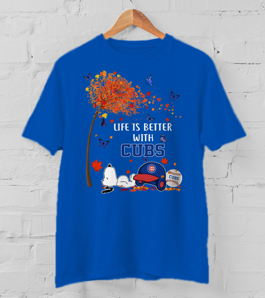 Life Is Better With Cubs Autumn Tree Baseball Hat And Ball T-Shirt