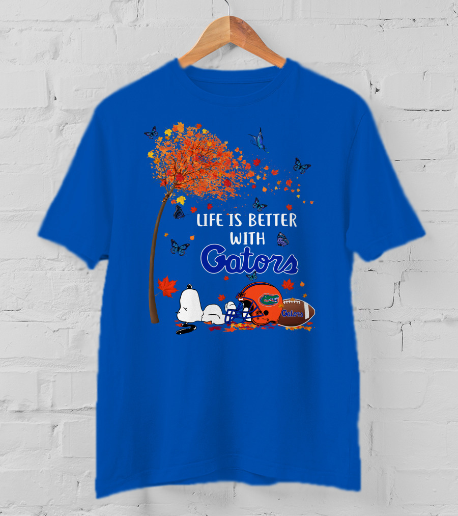 Life Is Better With Florida Gators Snoopy Helmet Football Tree Butterflies T-Shirt