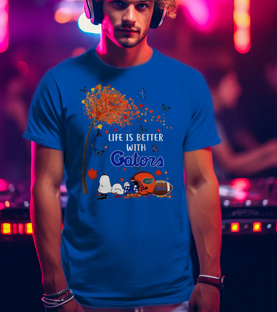 Life Is Better With Florida Gators Snoopy Helmet Football Tree Butterflies T-Shirt