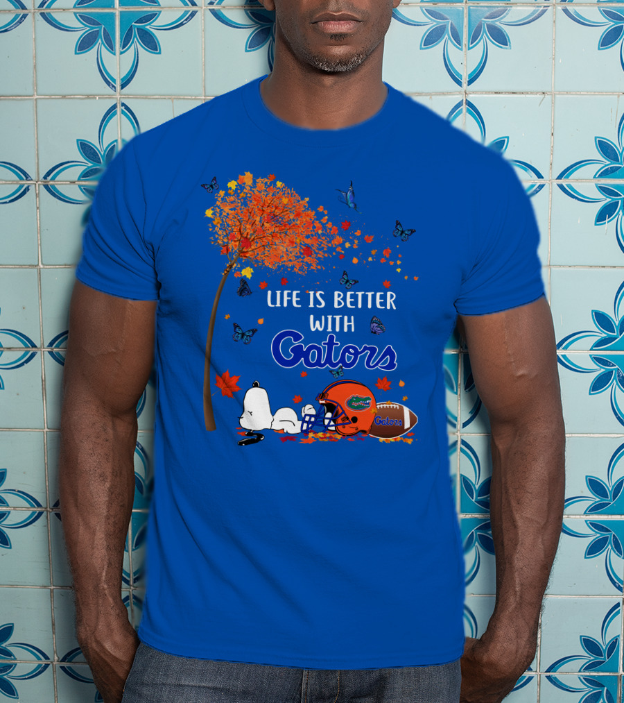 Life Is Better With Florida Gators Snoopy Helmet Football Tree Butterflies T-Shirt