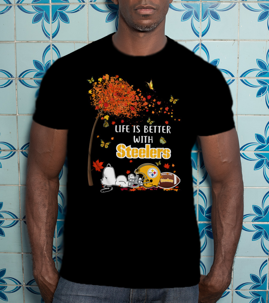 Life Is Better With Steelers Autumn Snoopy Football Helmet T-Shirt